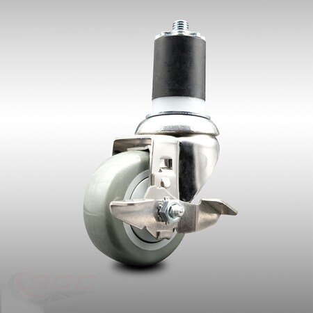 Service Caster 3 Inch 316SS Gray Polyurethane Swivel 1-7/8 Inch Expanding Stem Caster Brake SCC-SS316EX20S314-PPUB-TLB-178